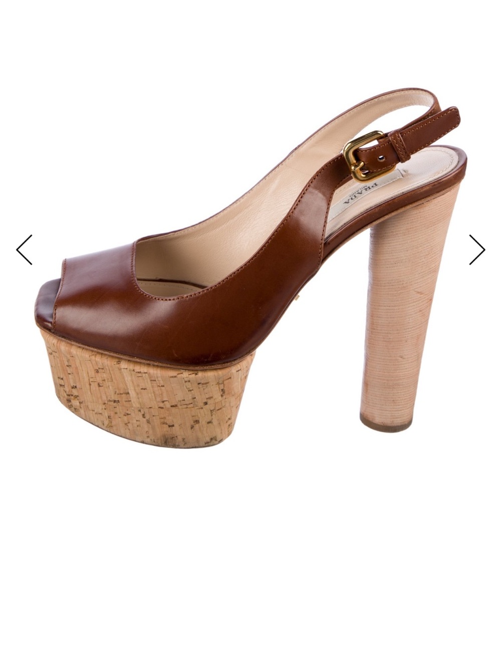 Prada Brown Leather Cork Platform Slingback Heels